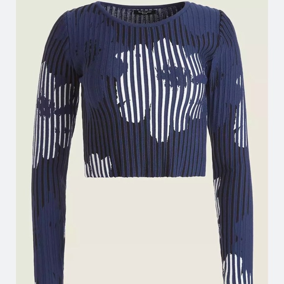 New Guess Marciano Sofia Jacquard Ribbed Crop Falling Long Sleeve S - Picture 1 of 6